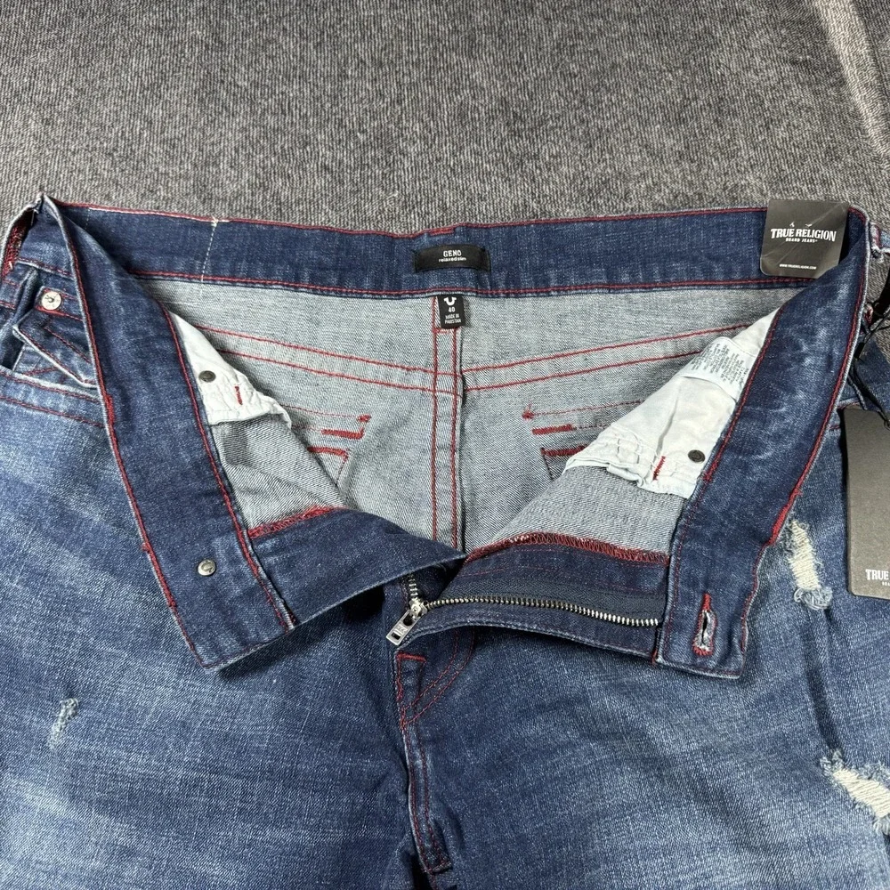 New‎ NWT True Religion Jeans Red Stitch 40x34 Geno Mens Flap Relaxed Slim Fit
